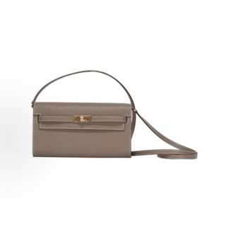 HERMES Kelly To Go Gold Clasp Crossbody Wallet Regular Women's 18 Etoupe Elephant Grey
