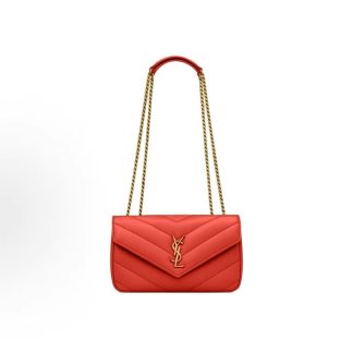 SAINT LAURENT YSL LOULOU Bronze hardware Envelope bag crossbody shoulder bag Small Women's red