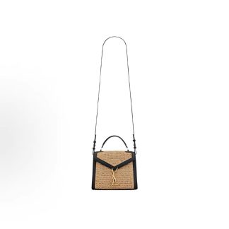 SAINT LAURENT YSL Cassandra Gold Label Logo Cover Closure Unique Non-Collision Shoulder Crossbody Handbag Mini Women's Beige Black