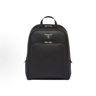 PRADA Saffiano Enamel Metallic Triangle Logo Zipper Closure Backpack Backpack Men's Black