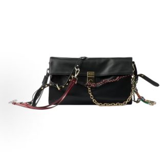 PRADA Soft Sound Metal Parts Snap Flap Closure Crossbody Shoulder Bag Large Women's Black