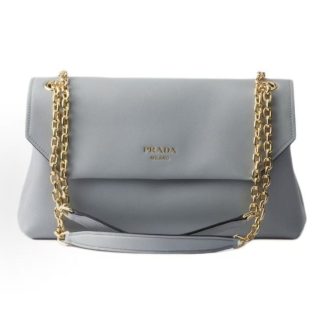 PRADA Doux Doux Embossed Letter Logo Magnetic Buckle Closure Calf Leather Crossbody Shoulder Bag Medium Women's Sky Blue
