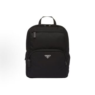 PRADA Re-Nylon Enamel Metallic Triangle Logo Zipper Closure Backpack Backpack Medium Men's Black