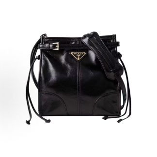 PRADA Bonnie Metal Hardware Enamel Triangle Logo Shoulder Bag Women's Black