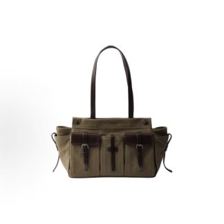 PRADA Route Multi-Function Pocket Design Embossed Logo Tote Bag Large Unisex Couple Army Green
