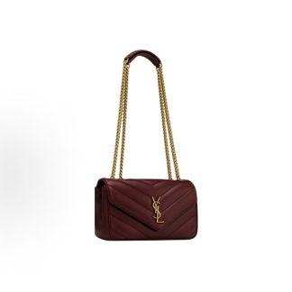 SAINT LAURENT YSL LOULOU Distressed Bronze Hardware Shoulder Bag Small Women's Burgundy