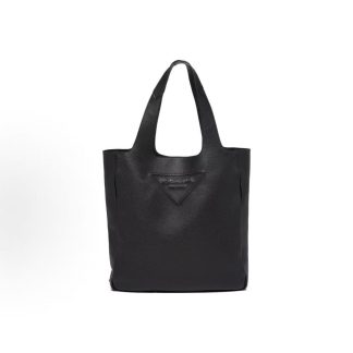 PRADA Enamel Metallic Triangle Logo Magnetic Buckle Closure Tote Bag Tote Bag Shopping Bag Shoulder Crossbody Tote Bag Regular Men's Black