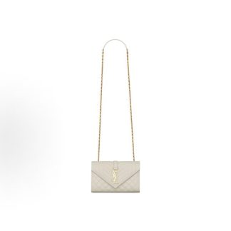 SAINT LAURENT YSL ENVELOPE Versatile Gold Label Logo Chain Quilted Envelope Bag Crossbody Shoulder Bag Small Women's White