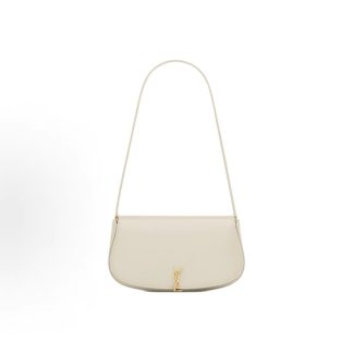 SAINT LAURENT YSL VOLTAIRE Distressed Metal Logo Logo Tote Shoulder Bag Mini Women's White