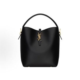 SAINT LAURENT YSL LE37 Gold Label Logo Hook and Closure One Shoulder Crossbody Tote Women's Black