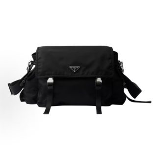 PRADA Re-Nylon Classic Enamel Metallic Triangle Logo Crossbody Shoulder Bag Regular Men's Black