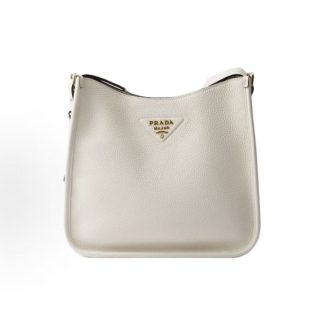 PRADA Metallic engraved logo Crossbody shoulder bag Medium Women's White