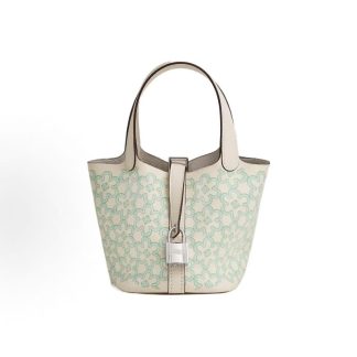 HERMES Picotin Lock 14 Silver Buckle Vegetable Basket Bucket Bag Tote 14 Women's Off-White Green