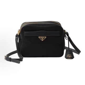PRADA Enamel metal triangle logo on the front Crossbody Shoulder Bag Women's Black