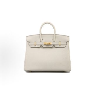 Hermes Birkin 25 Gold Buckle Platinum Bag Tote Bag Women's 8L Beton Glacier White