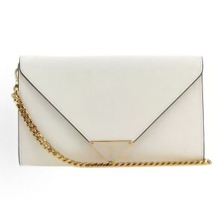 PRADA Prada Saffiano Metal Triangle Logo One Shoulder Crossbody Wallet Women's White