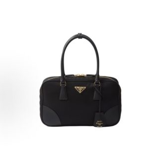 PRADA Re-Edition 1978 Enamel Triangle Metal Logo Zip Closure Shoulder Bag Tote Women's Black