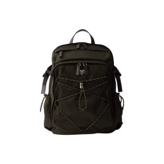 PRADA Re-Nylon Speedrock Enamel Metallic Triangle Logo Zip Closure Backpack Men's Army Green