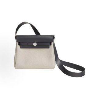 HERMES Herbag Zip 20 Silver Buckle Crossbody Shoulder Bag 20 Unisex Couple Rice Black