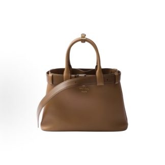 PRADA Buckle Embossed Logo Detachable Adjustable Strap One Shoulder Crossbody Tote Medium Women's Caramel Colour