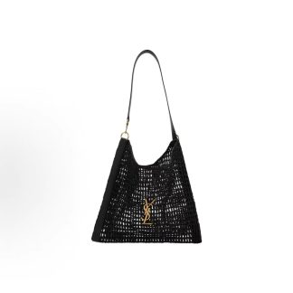 SAINT LAURENT YSL Oxalis Modern Distressed Straw Shoulder Bag Men's Black