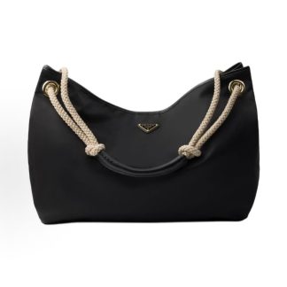 PRADA Mariner Enamel Metallic Triangle Logo Contrast Shoulder Bag Large Women's Black