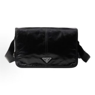 PRADA Enamel Metal Triangle Logo Magnetic Closure Crossbody Shoulder Bag Regular Men's Black