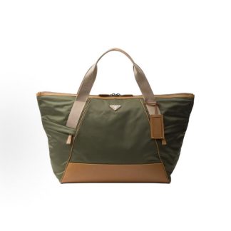PRADA Re-Nylon Enamel Metal Triangle Logo Tote Travel Bag Men's