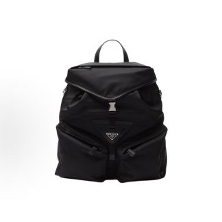 PRADA Re-Nylon Enamel Triangle Metal Logo Drawstring Closure School Bag Backpack Backpack Men's Black