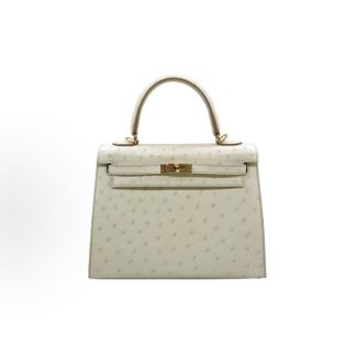 Hermes Kelly 25 Gold Buckle Kelly Bag Shoulder Tote Bag 25 Women's 8L Beton Glacier White