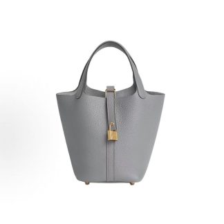 HERMES Picotin Lock 18 Gold Buckle Vegetable Basket Bucket Bag Tote Bag 18 Women's P0 Gris Pantin Puppet Grey