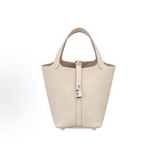 HERMES Picotin Lock 18 Silver Buckle Vegetable Basket Bucket Bag Tote Bag 18 Women's 10 Craie Milkshake White