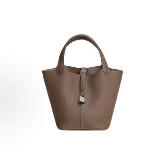 Hermes Picotin Lock 22 Silver Buckle Vegetable Basket Bucket Bag Tote 22 Women's 18 Etoupe Elephant Grey