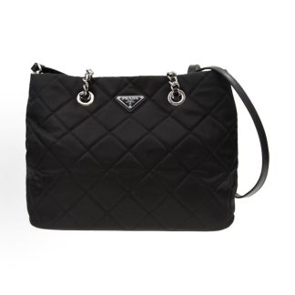 PRADA Qualting Enamel Metal Logo Rhombus Tote Bag Shopping Bag Tramp Bag Parachute Bag Crossbody Bag Shoulder Bag Women's Black