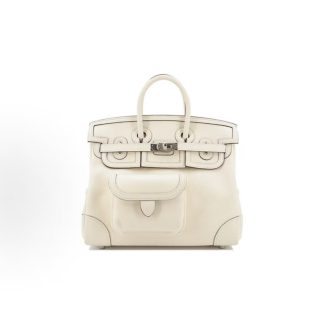 Hermes Birkin 25 Silver Buckle Platinum Bag Tote 25 Women's I2 Nata Cream White
