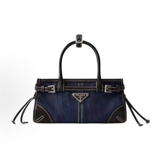 PRADA Triangle Metal Logo Tote Bag Mini Women's Blue Black