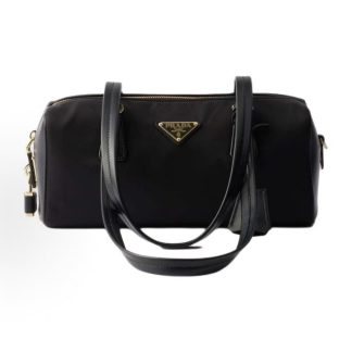 PRADA Re-Nylon Metal Triangle Logo Zip Closure Tote Shoulder Bag Medium Women's Black