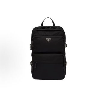 PRADA Re-Nylon Saffiano Enamel Metallic Triangle Logo Zip Closure School Bag Backpack Backpack Unisex Couple Black