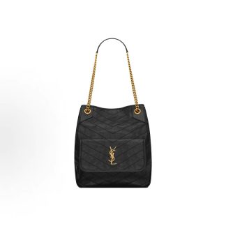 SAINT LAURENT NikiCASSANDRE Aged Herringbone Quilted Topstitch Snap Closure Shoulder Bag Small Women's Black