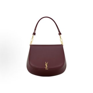 SAINT LAURENT VOLTAIRE BOX brand distressed classic logo shoulder tote bag women's Cabernet Sauvignon red