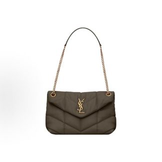 SAINT LAURENT YSL PUFFER Gold Label Logo Sliding Chain Strap Crossbody Shoulder Bag Women's Brown