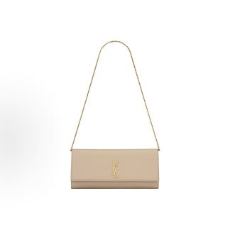 SAINT LAURENT YSL KATE GRAIN DE POUDRE Gold Metallic Chain Strap Shoulder Bag Women's Beige