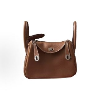 HERMES Lindy 19 Silver Buckle Tote Bag 19 Women's Golden Brown