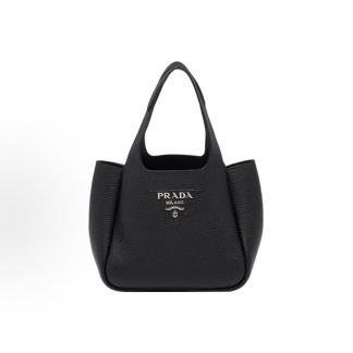 PRADA Metal Lettering Vegetable Basket Tote Bag Bucket Bag Shopping Bag Women's Black