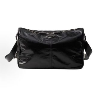 PRADA Enamel Metallic Triangle Logo Zip Closure One Shoulder Crossbody Bag Regular Men's Black