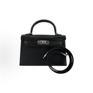 HERMES Mini Kelly II 19 Silver Buckle Kelly Bag Crossbody Handbag 19 Women's 89 Noir Black
