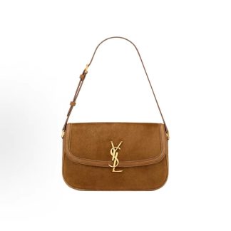SAINT LAURENT YSL SOLFERINO Distressed Bronze Metal Shoulder Bag Medium Women's Brown