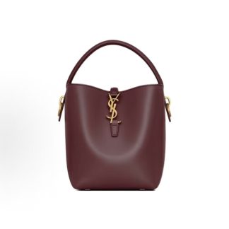 SAINT LAURENT LE 37 Metal logo adjustable detachable shoulder strap Bucket bag Shoulder tote Small Women's Cabernet Sauvignon Red