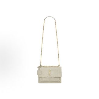 SAINT LAURENT YSL SUNSET Gold Label Logo Chain Sunset Bag Crossbody Shoulder Bag Women's Vintage White