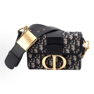 DIOR 30 Montaigne Oblique embroidered presbyopia full print wide shoulder strap Tote shoulder crossbody bag Women's denim blue